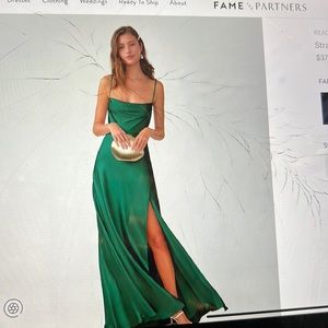 Fame and Partners dark forest strappy draped gown